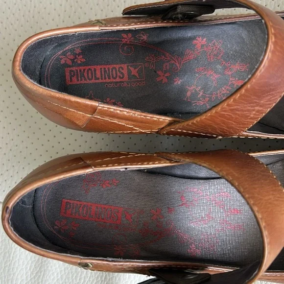 Pikolinos Mary Jane Cognac Leather Wedge Shoes Size 38 - Picture 10 of 10